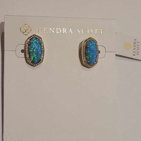NWT RARE KENDRA SCOTT TURQUOISE OPAL STUD EARRINGS - Picture 9 of 9
